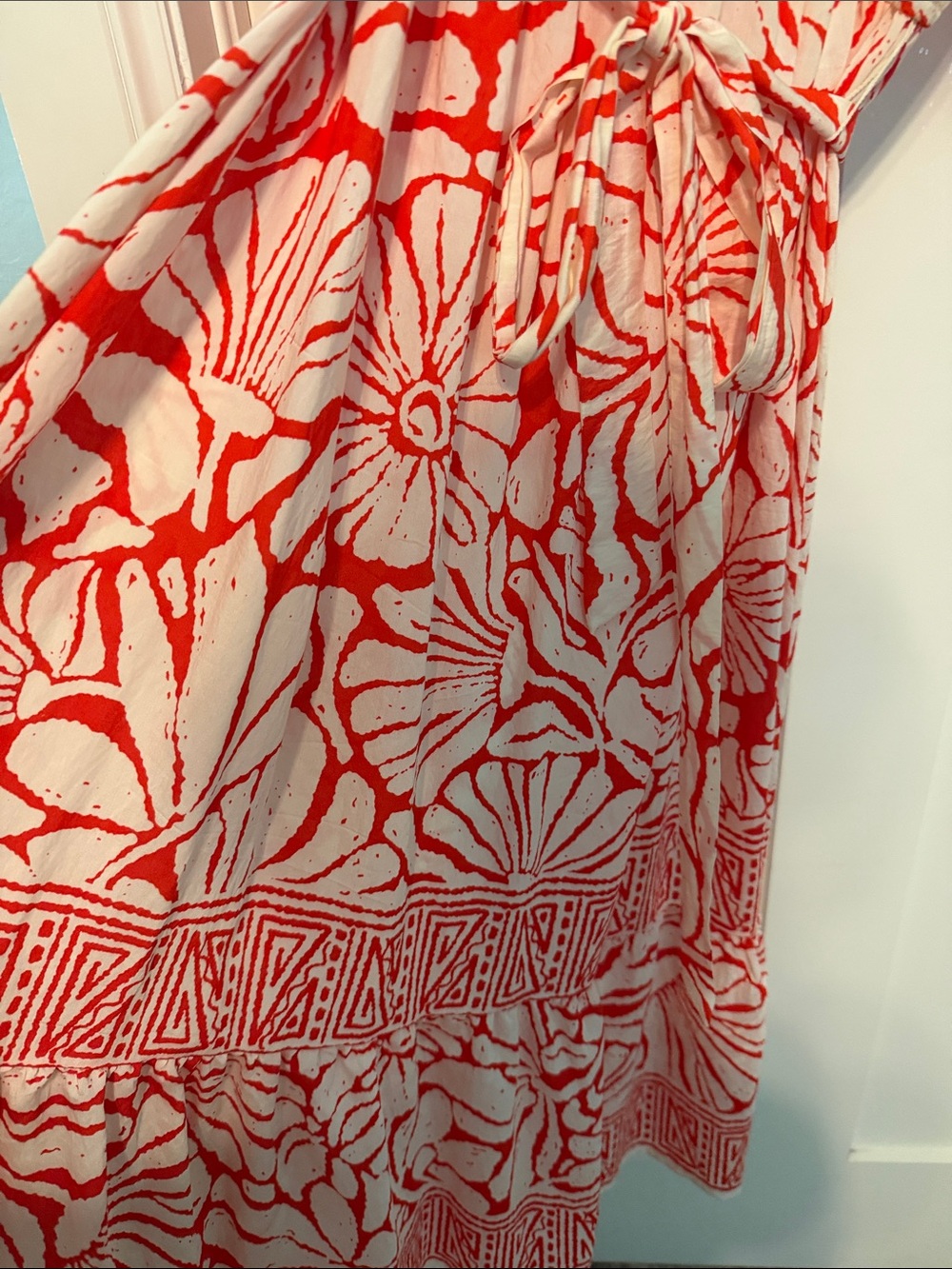 Fig and Flower Orange & White Floral Midi Dress with Tie Waist Resortwear Vacay - Picture 8 of 9